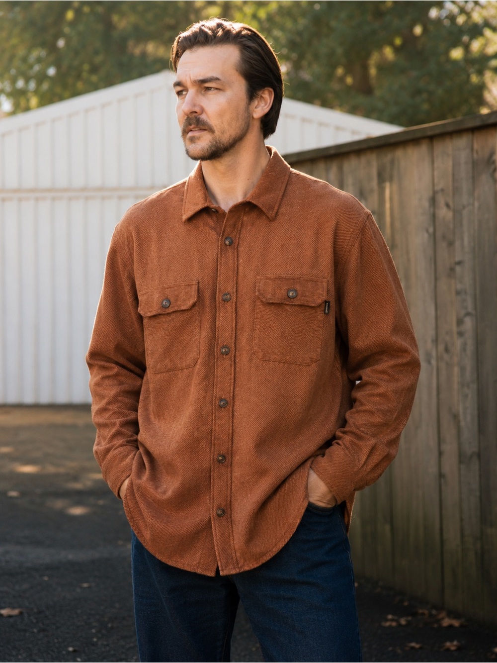 Devium Men's Alder‎ Rust Button-Up Flannel Shirt USA made XXL organic cotton